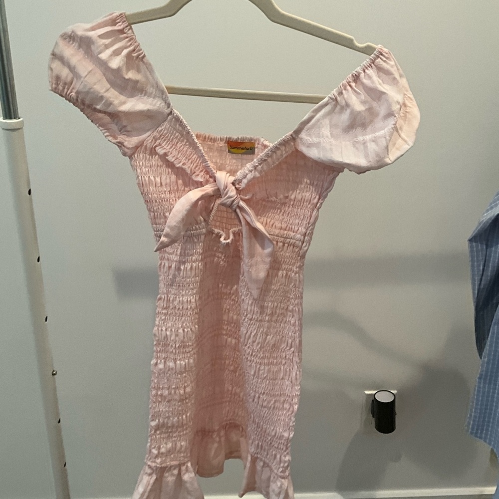 SummerlanD Pink Off-Shoulder Smocked Dress Hamptons